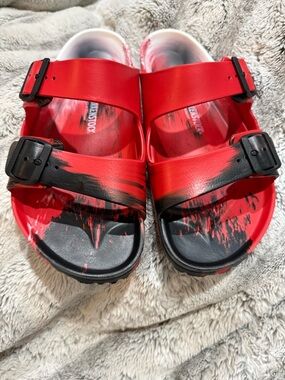Birkenstock Red and Black Marble Slide Clog